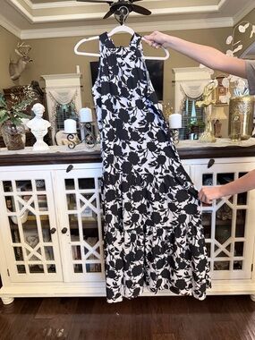 Black & White Floral Halter Maxi Dress - Women
